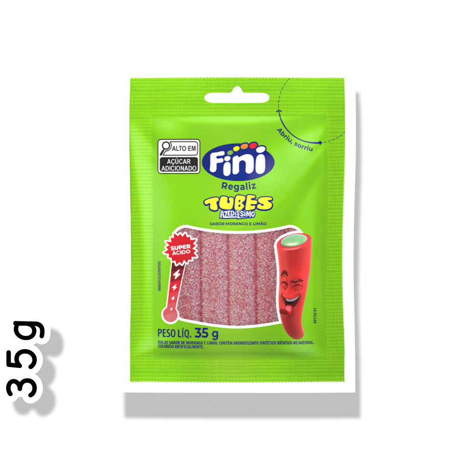 FINI GELATINA 35G - TUBES AZEDISSIMO MORANGO E LIMÃO